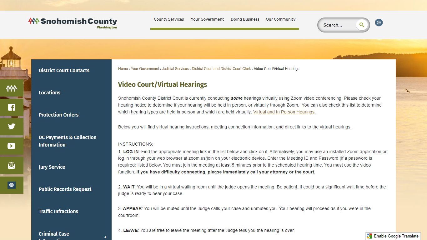 Video Court/Virtual Hearings - Snohomish County, WA